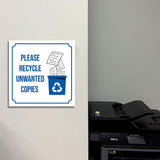 Square Plus Please Recycle Unwanted Copies Door or Wall Sign | Workplace Cleaning Signage