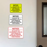 Signs ByLITA Classic Framed Notice: We Accept No Responsibility For The Loss, Damage or Theft of Personal Belongings Whilst On These Premises Door or Wall Sign Easy Installation | Warning Health & Safety | Office & Venues