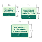 Classic Framed Plus New Patients, Please Arrive 15 Minutes Early Door or Wall Sign | Medical Facility Reception Patient Reminders