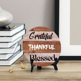 Grateful Thankful Blessed Circle Table Sign with Acrylic Stand (5x5") | Religious Home Decor