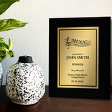 Music Competition Customizable Black Frame Award Plaque | Easel Mount Option | Achievement and Recognition Personalizable Plaques