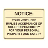 Signs ByLITA Classic Framed Notice: Your visit here implies acceptance of sole responsibility for your personal property and safety Door or Wall Sign Easy Installation | Warning Health & Safety | Office & Venues