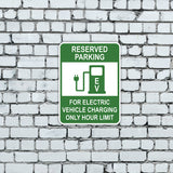 Portrait Round Plus Reserved Parking For Electric Vehicle Charging Only Hour Limit Door or Wall Sign | Electric Vehicle Charging Station | Parking