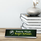 Diverse Minds, Bright Futures Silver Frame Desk Sign (2x8") | Classroom Special Needs Support