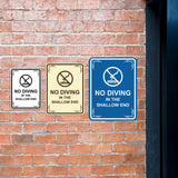 Signs ByLITA Portrait Round No Diving in The Shallow End Door or Wall Sign | Easy Installation | Elegant Design | Pool Safety