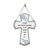 Be strong, and let your heart take courage, all you who wait for the Lord! Psalm 31:24 11.5" x 8" Cross Hanging Sign | Rustic Twine | Inspiring Religious Bible Decor