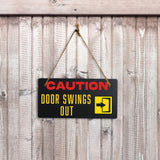 Caution Door Swings Out 5x10 Hanging Plus Wall or Door Sign | Office Decor