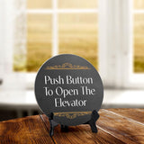 Push Button To Open The Elevator (5 x 5“) Circle Table Sign with Acrylic Stand | Office Decor