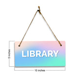 Library 5x10 Hanging Plus Wall or Door Sign | Rustic Twine | Range of Vibrant Decor Styles | Room Signs For Home and Business