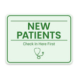Classic Framed Plus New Patients – Check In Here First Door or Wall Sign | Medical Facility Greeting & Reception