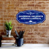 Victorian Plus Dockside Delights Seafood & Sunsets Wall or Door Sign | Marina or Harbor Signage