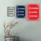 Signs ByLITA Portrait Round No Running, No Diving, No Peeing Door or Wall Sign | Easy Installation | Elegant Design | Pool Safety