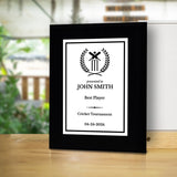 Cricket Customizable Black Frame Wooden Award Plaque | Easel Mount Option | Achievement and Recognition Personalizable Plaques | Sports Award