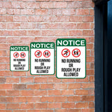 Portrait Round Plus Notice No Running Or Rough Play Allowed Wall or Door Sign | Indoor Gym & Pool Signage