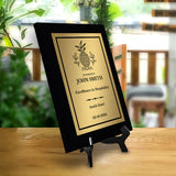 Hospitality Theme Customizable Black Frame Award Plaque | Easel Mount Option | Recognition of Achievement and Service Personalizable Plaques