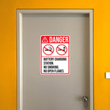 Portrait Round Plus Danger Battery Charging Station. No Smoking Or Open Flames. Door or Wall Sign | Health & Safety Signage