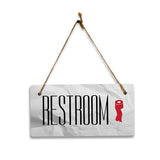 Restroom 5x10 Hanging Plus Wall or Door Sign | Rustic Twine | Range of Vibrant Decor Styles | Bathroom Signs For Home and Business