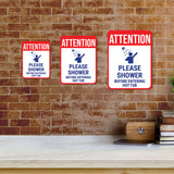 Portrait Round Plus Attention Please Shower Before Entering Hot Tub Wall or Door Sign | Indoor Gym & Home Signage