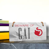 Beware of Cat 5" x 10" Hanging Wall or Door Sign | Rustic Twine | Signs for Home and Business