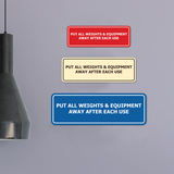 Signs ByLITA Standard Put All Weights & Equipment Away After Each Use Door or Wall Sign Durable ABS Plastic | Laser Engraved | Easy Installation | Elegant Design