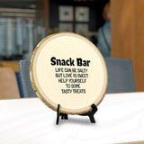 Hospitality & Fun Rustic Wood Discs – Natural Bark-Edge with a Sleek Black Acrylic Easel - For Counters, Doors & Walls
