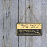 Private Property No Trespassing These Premises Are Protected by Video Surveillance 24/7 5x10 Hanging Plus Wall or Door Sign | Rustic Twine | Home and Business Security Signage
