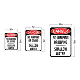 Portrait Round Plus Danger No Jumping Or Diving Shallow Water Wall or Door Sign | Indoor Gym & Pool Signage