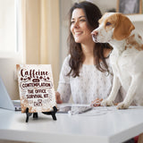Caffeine and Contemplation: The Office Survival Kit Table Sign with Acrylic Stand (6x8“) | Coffee Lovers | Office & Home Table Signs