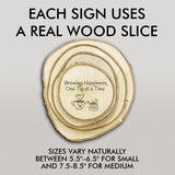 Coffee & Food Themed Tips Rustic Wood Discs – Natural Bark-Edge with a Sleek Black Acrylic Easel