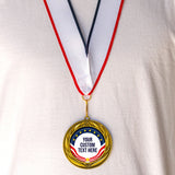 Gold Star Custom Personalized Wreath Design Medal | Choice of Ribbon | USA Flag Personalized Award