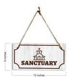Sanctuary 5x10 Hanging Plus Wall or Door Sign | Religious Rustic Wood Sign