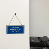 Court Reporter's Office 5" x 10" Hanging Wall or Door Sign | Legal and Court House Rustic Twine Signage