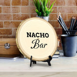 Hospitality & Fun Rustic Wood Discs – Natural Bark-Edge with a Sleek Black Acrylic Easel - For Counters, Doors & Walls