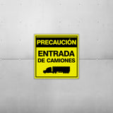 Square Plus Precaución Entrada De Camiones Wall or Door Sign | Spanish | Health & Safety Warehouse Business Signage