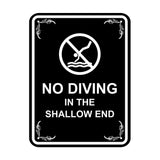 Signs ByLITA Portrait Round No Diving in The Shallow End Door or Wall Sign | Easy Installation | Elegant Design | Pool Safety
