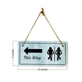 Restroom This Way (Directional) Signs | Rustic Light Blue Wood 5 x 10" Hanging Signs
