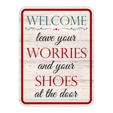 Portrait Round Plus Welcome Leave Your Worries And Your Shoes At The Door Wall or Door Sign | Funny Novelty Home Signs | Home Reminders For Families