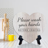 Signs ByLITA Heart Please Wash Your Hands Before Leaving, Wood Color, Table Sign (6"x5")