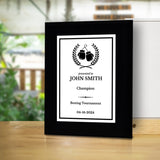 Boxing Customizable Black Frame Wooden Award Plaque | Easel Mount Option | Achievement and Recognition Personalizable Plaques