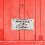 Ring Bell For Assistance 5x10 Hanging Wall or Door Sign | Warm Welcoming Signage For Homes