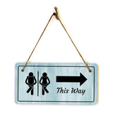 Restroom This Way (Directional) Signs | Rustic Light Blue Wood 5 x 10" Hanging Signs