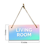 Living Room 5x10 Hanging Plus Wall or Door Sign | Rustic Twine | Range of Vibrant Decor Styles | Room Signs For Home and Business