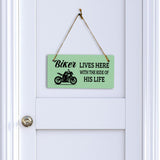 Biker Lives Here With The Ride Of His Life 5" x 10" Hanging Wall or Door Sign | Home Decor