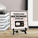 Please Clean Microwave After Use 5"x 5" Square Table Sign With Acrylic Easel | Home & Office Decor