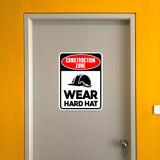 Portrait Round Plus Construction Zone Wear Hard Hat Wall or Door Sign | Health And Safety Signage