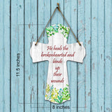He heals the brokenhearted and binds up their wounds Cross Hanging Sign | Rustic Twine | Inspiring Religious Bible Decor