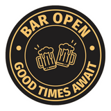 Signs ByLITA Circle Bar Open: Good Times Await ABS Plastic | Laser Engraved | Easy Installation | Elegant Design Wall or Door Sign