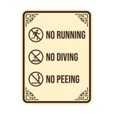 Signs ByLITA Portrait Round No Running, No Diving, No Peeing Door or Wall Sign | Easy Installation | Elegant Design | Pool Safety