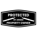 Signs ByLITA Fancy Protected by Armed Property Owner (Military Knife) Door or Wall Sign | Home Security Warning Sign