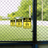 Portrait Round Plus Close The Door Children At Play Wall or Door Sign | Children Safety Signs